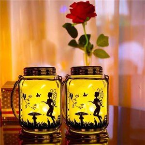 Solar Fairy Lantern Decorations Outdoor- 2 Pack Patio Table Decor Fairies Gifts